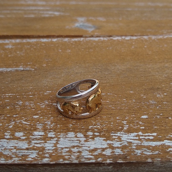 Sterling Silver and Gold Elephant Ring - Picture 2 of 10